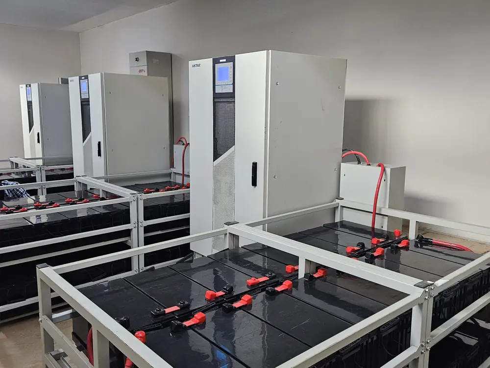 Installed UPS cabinets and battery banks in an equipment room